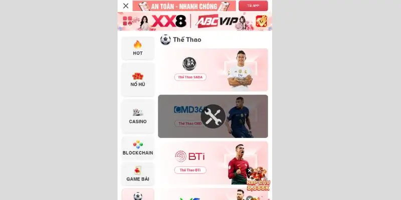 Sảnh game thể thao hấp dẫn, thu hút người chơi